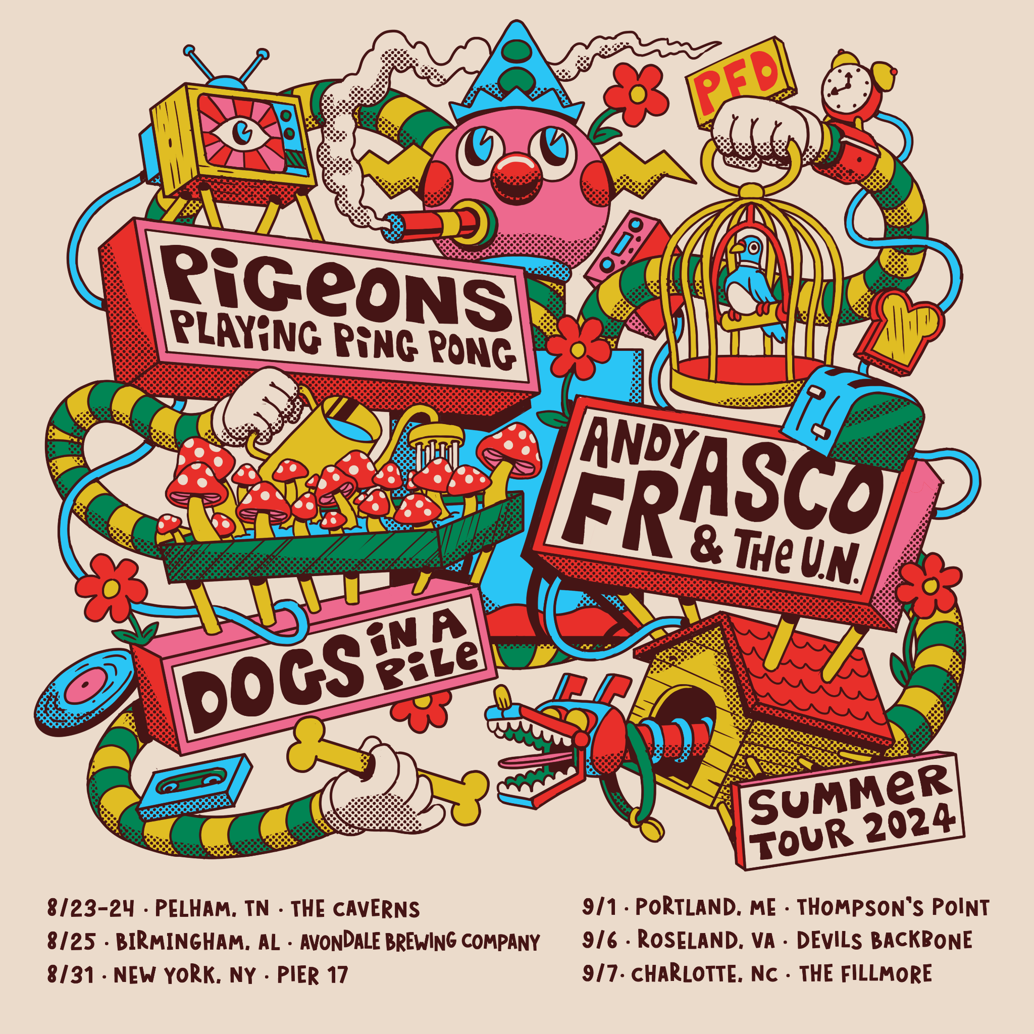 Pigeons Playing Ping Pong, Andy Frasco & The U.N., and Dogs in a Pile Set to Extend the "Pigeons Frasco Dogs Tour" with New Dates