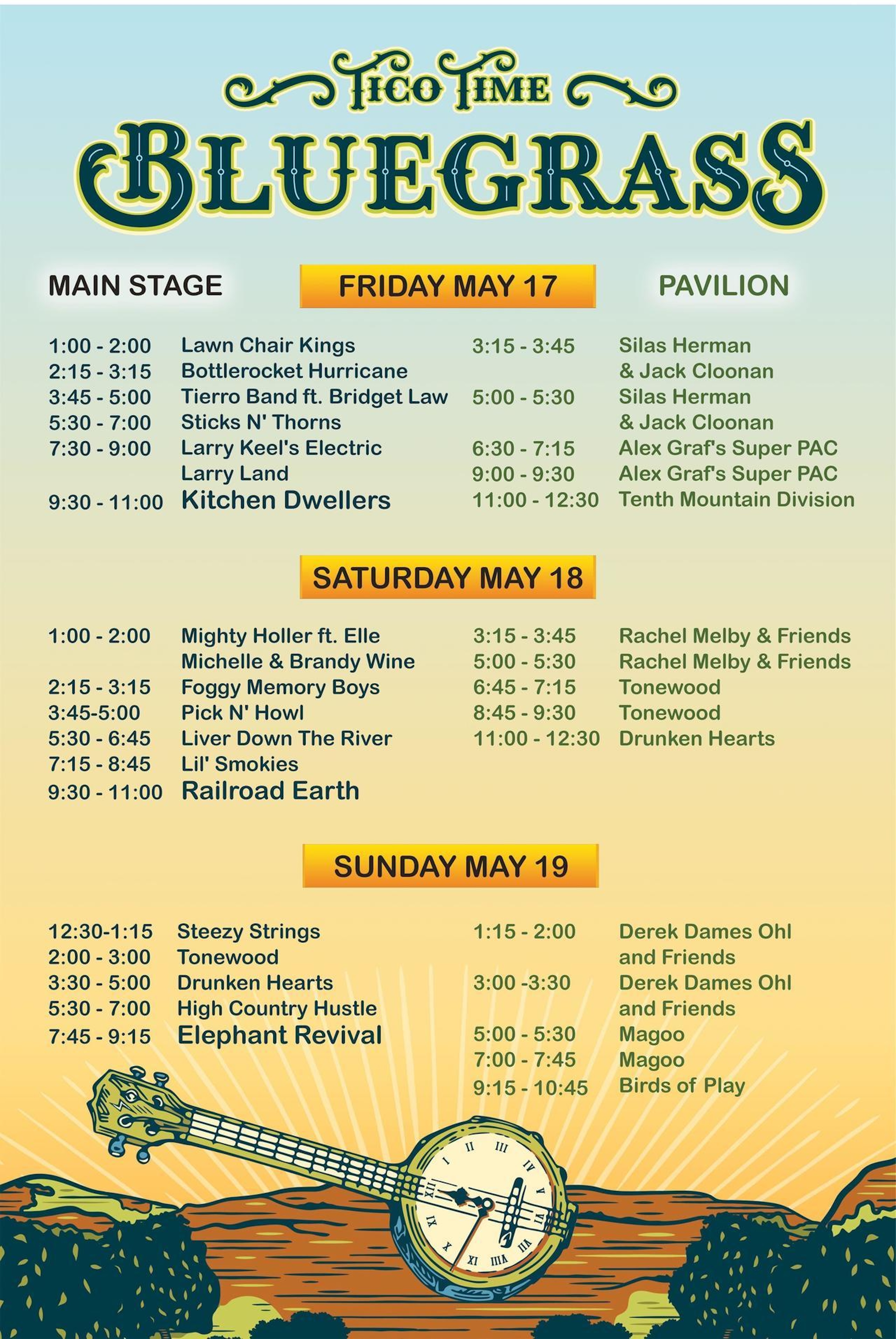 Tico Time Bluegrass Festival Announces Schedule for May 17-19, 2024
