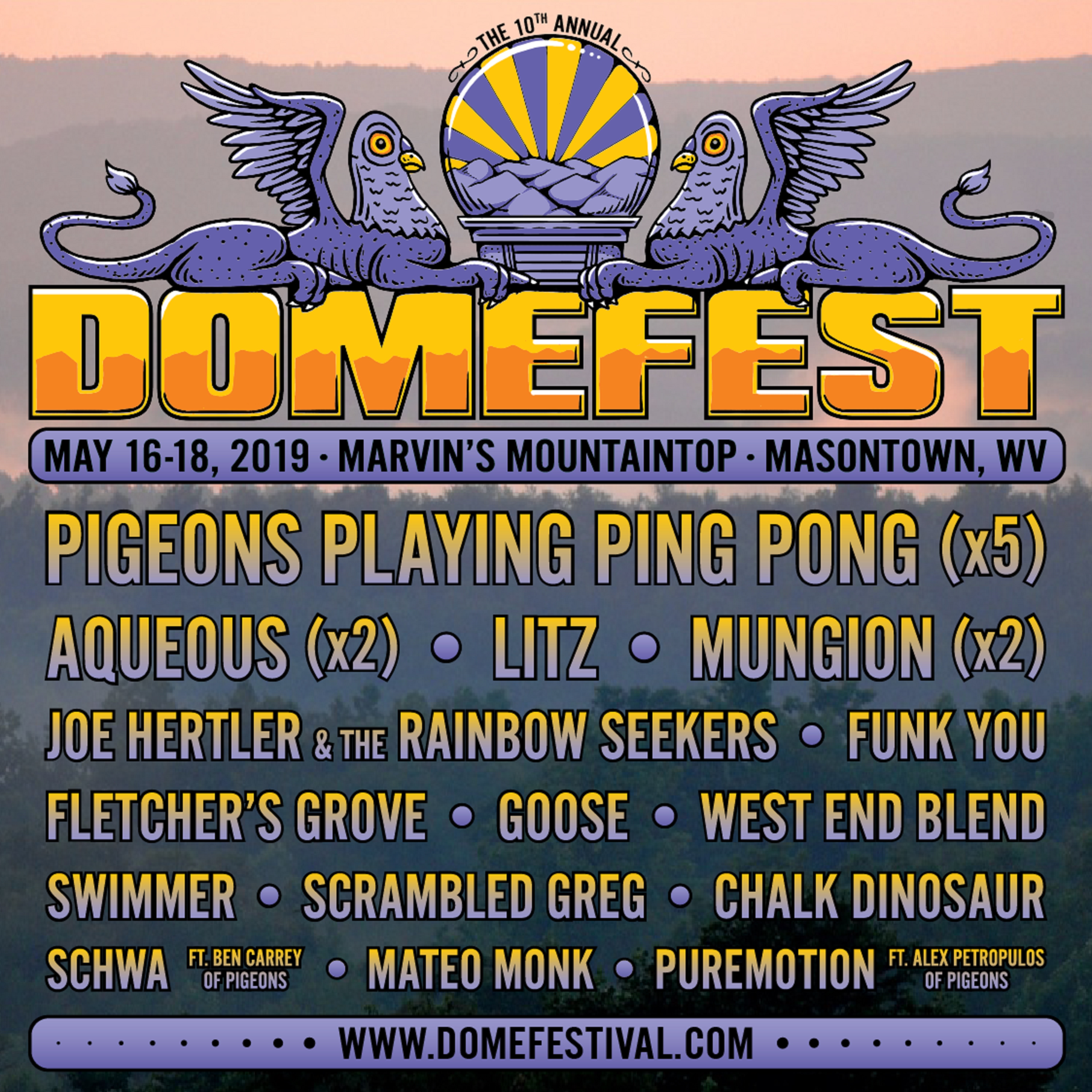 Pigeons Playing Ping Pong Share Initial Lineup For 10th Annual Domefest