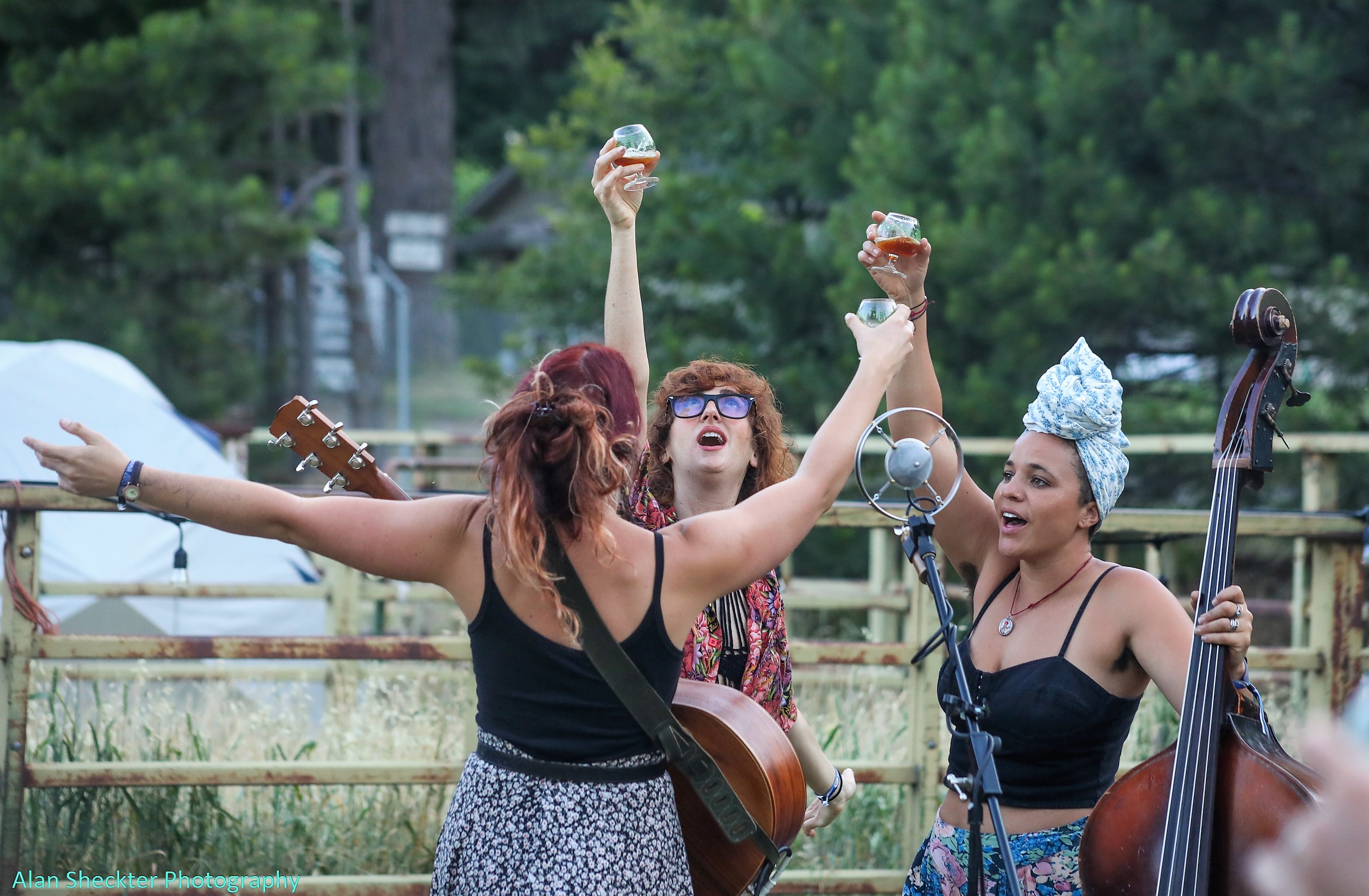 The Rainbow Girls raise their ales to the sky at Sierra Nevada Brewery’s Camp Pale Ale