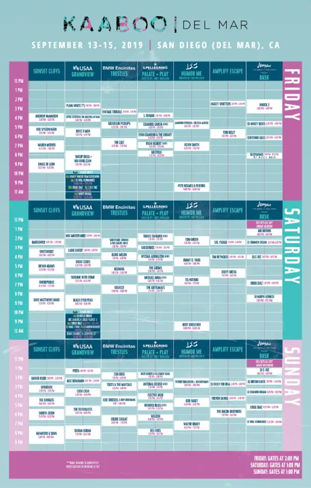 KAABOO Del Mar 2019 Daily Schedule Announced Grateful Web
