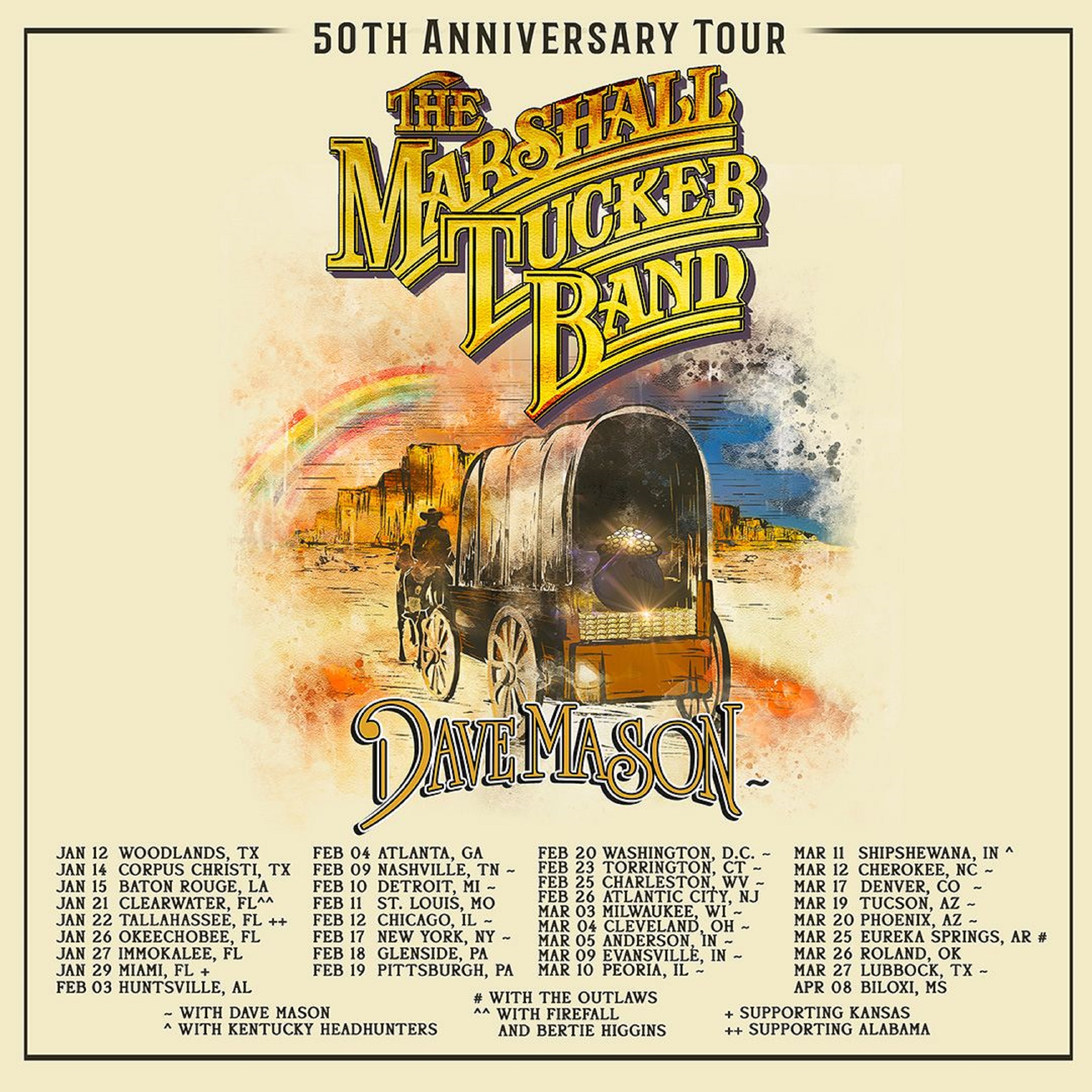 THE MARSHALL TUCKER BAND ANNOUNCES HISTORIC "50TH ANNIVERSARY TOUR