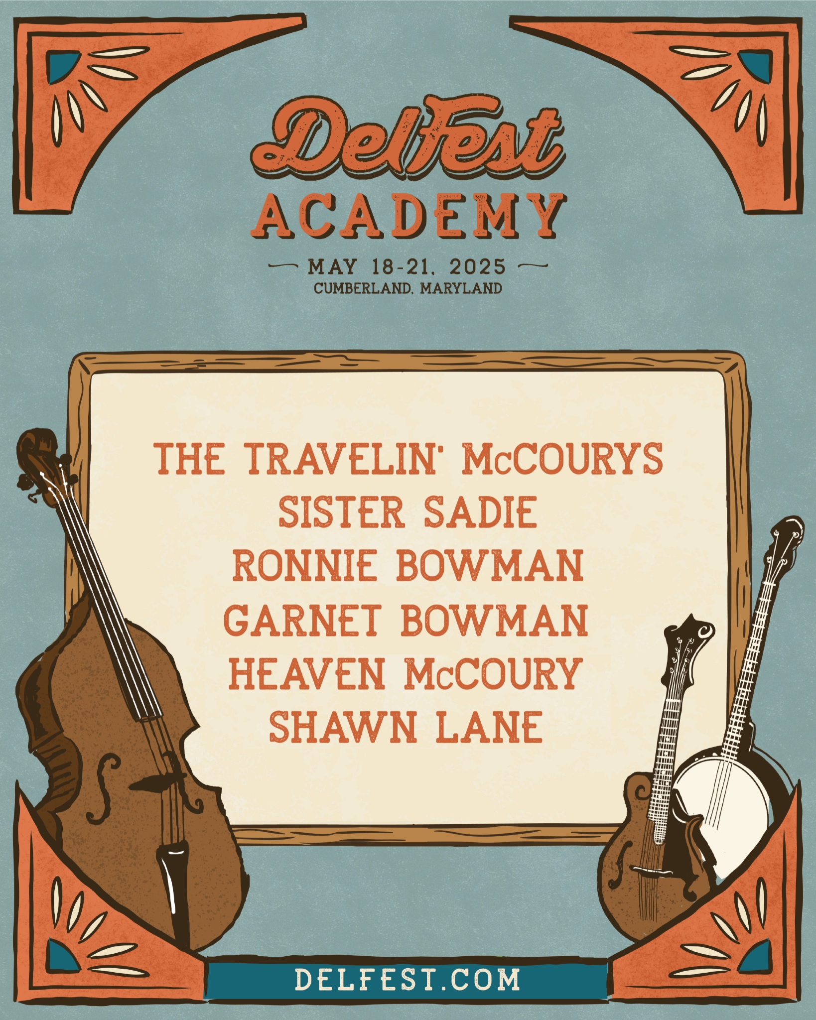 DelFest Academy Announces 2025 Lineup Featuring The Travelin' McCourys, Sister Sadie, Ronnie and Garnet Bowman, Heaven McCoury and Shawn Lane