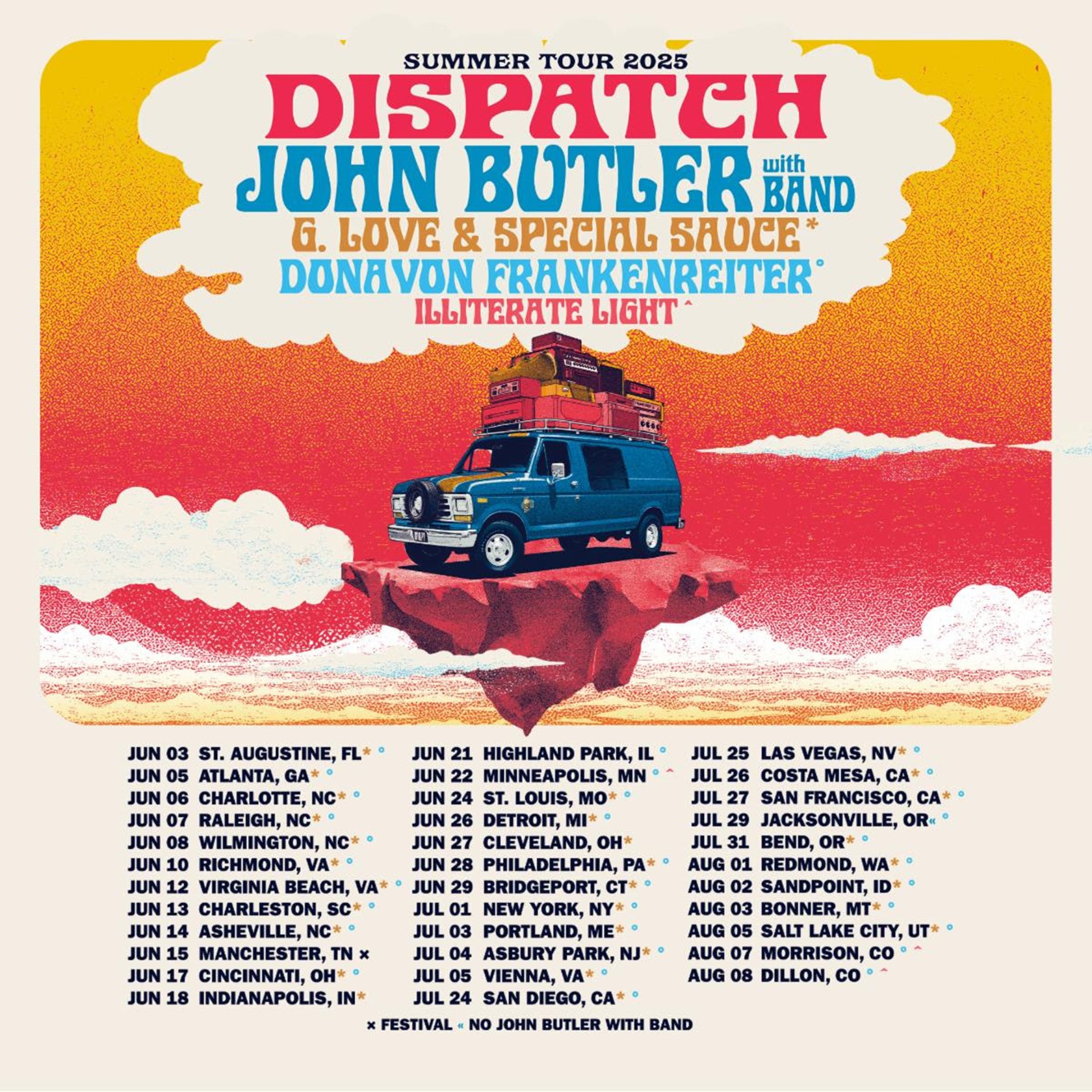 DISPATCH Announces Summer Tour 2025 with John Butler (with Band), G. Love & Special Sauce, Donavon Frankenreiter and Illiterate Light