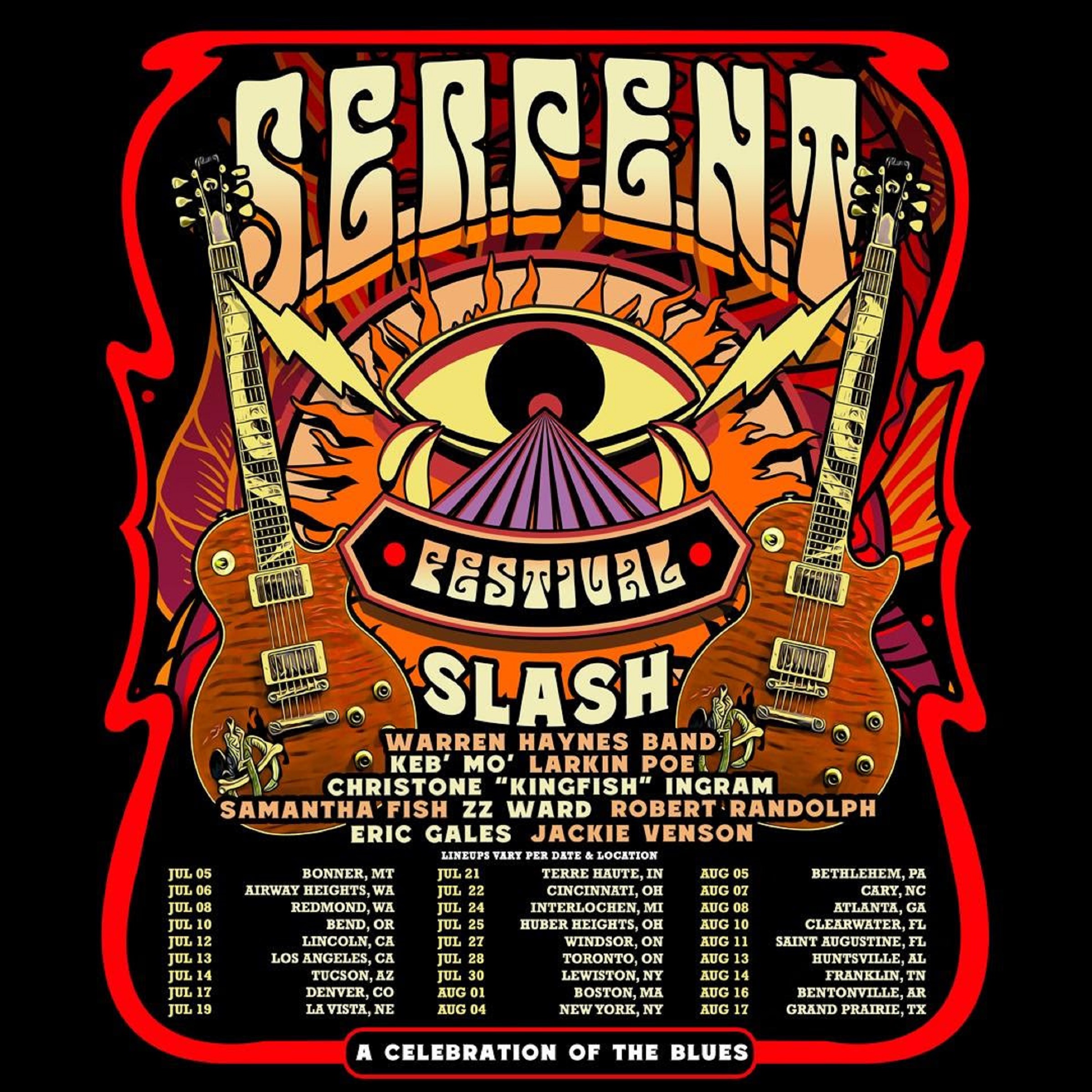 Slash Announces S.E.R.P.E.N.T. Blues Festival All-Star Lineup Ft. Warren Haynes, Keb’ ‘Mo, Christone “Kingfish” Ingram, Samantha Fish, ZZ Ward, Robert Randolph, Eric Gales, and more