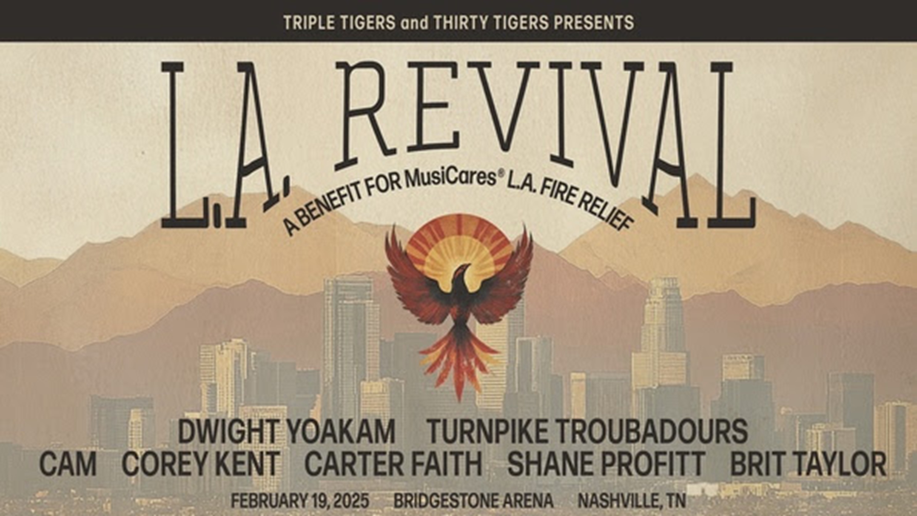 “LA Revival” benefit concert confirmed feat. Dwight Yoakam, Turnpike Troubadours, Cam and more, February 19 at Nashville’s Bridgestone Arena