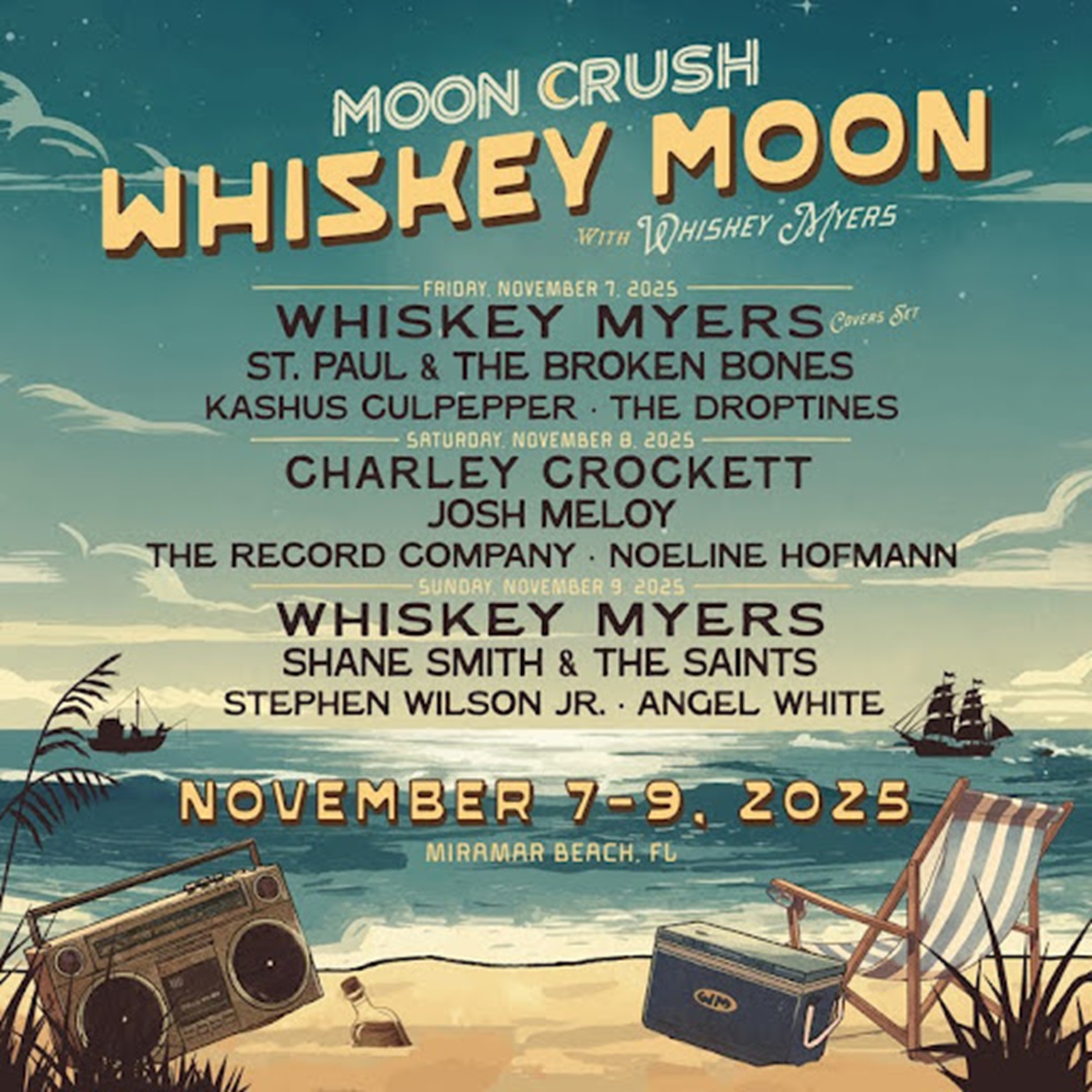 Topeka presents new music vacation Moon Crush "Whiskey Moon," curated by Whiskey Myers, November 7-9 in Miramar Beach, Florida