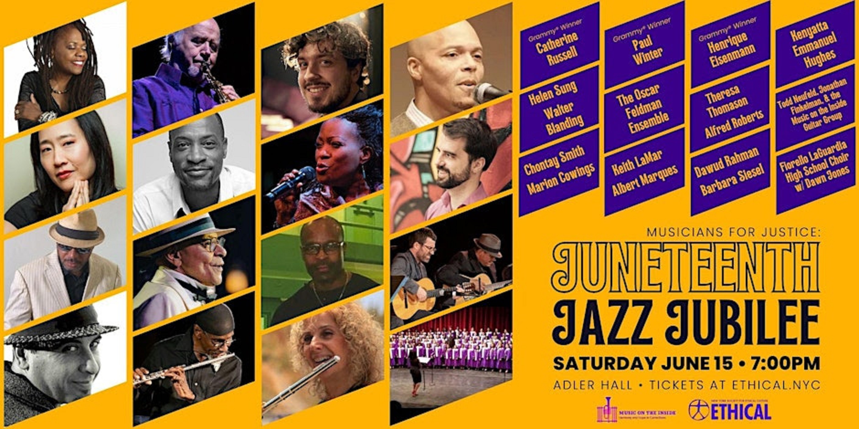 Saturday, June 15th 7PM Musicians for Justice: Juneteenth Jazz Jubilee Livestream and In-Person