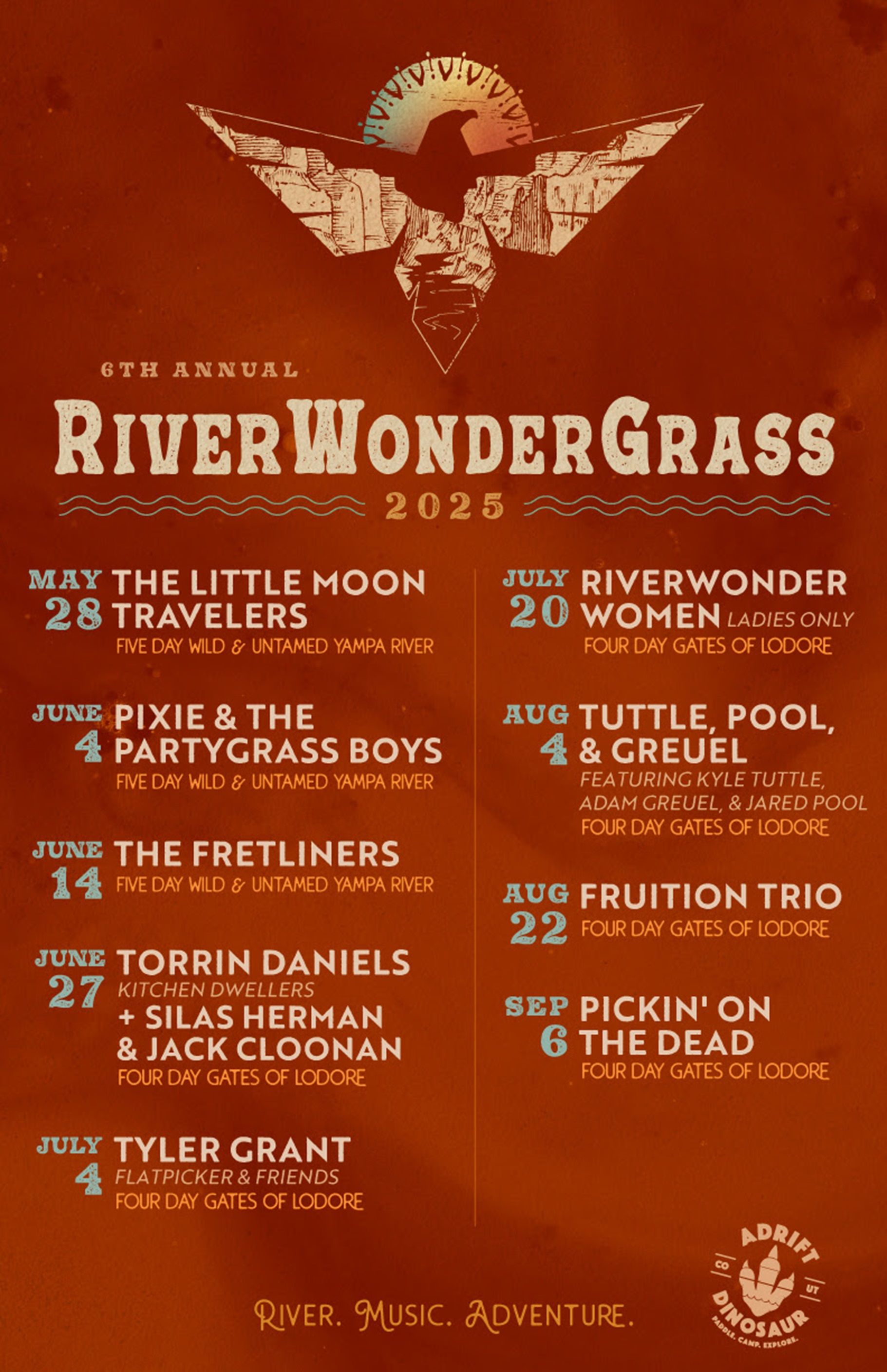 ADRIFT DINOSAUR ANNOUNCES 6TH ANNUAL RIVERWONDERGRASS 2025 DATES AND LINEUP