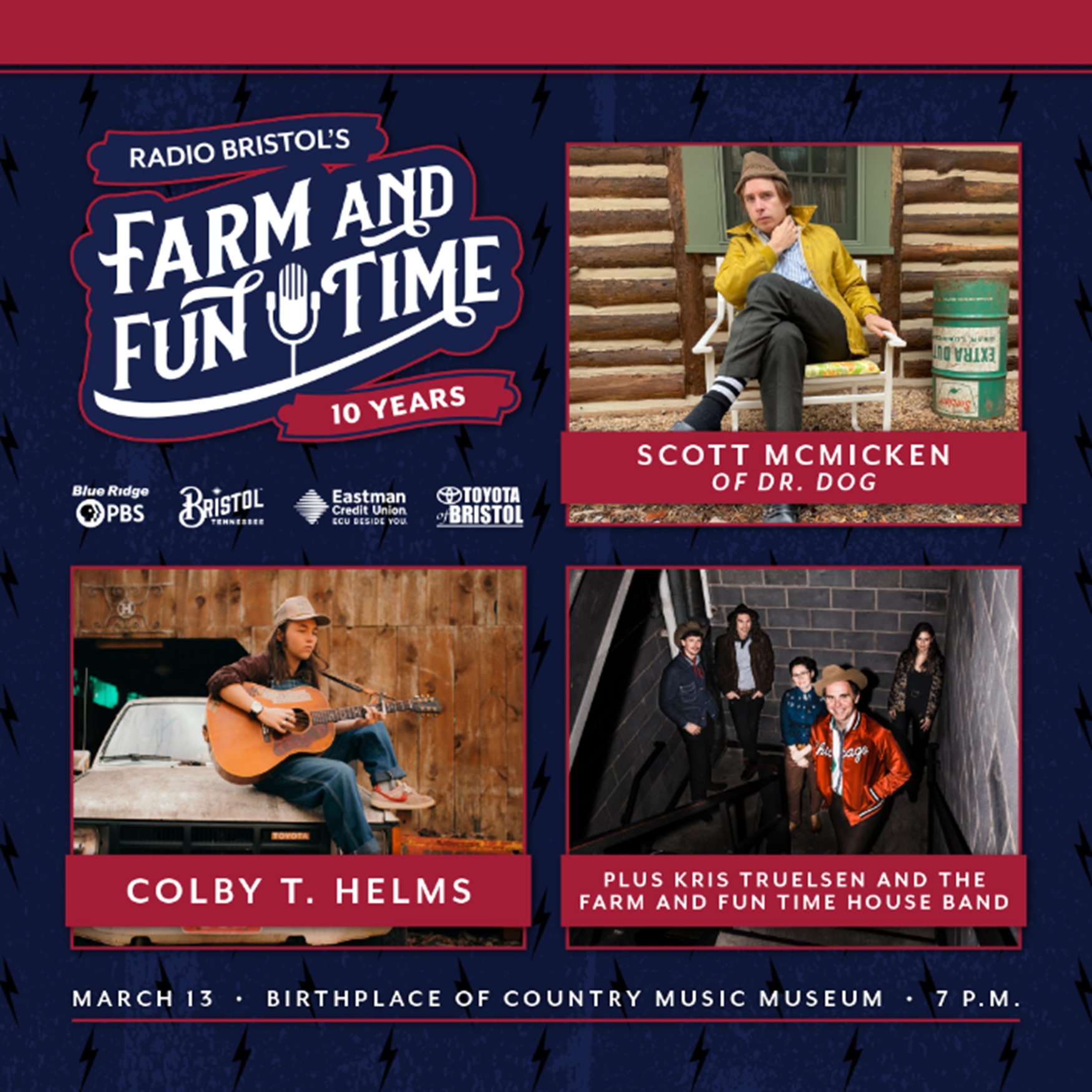 ON SALE NOW: Scott McMicken of Dr. Dog, Colby T. Helms, and Host Kris Truelsen Take the Farm and Fun Time Stage at the Birthplace of Country Music Museum on March 13