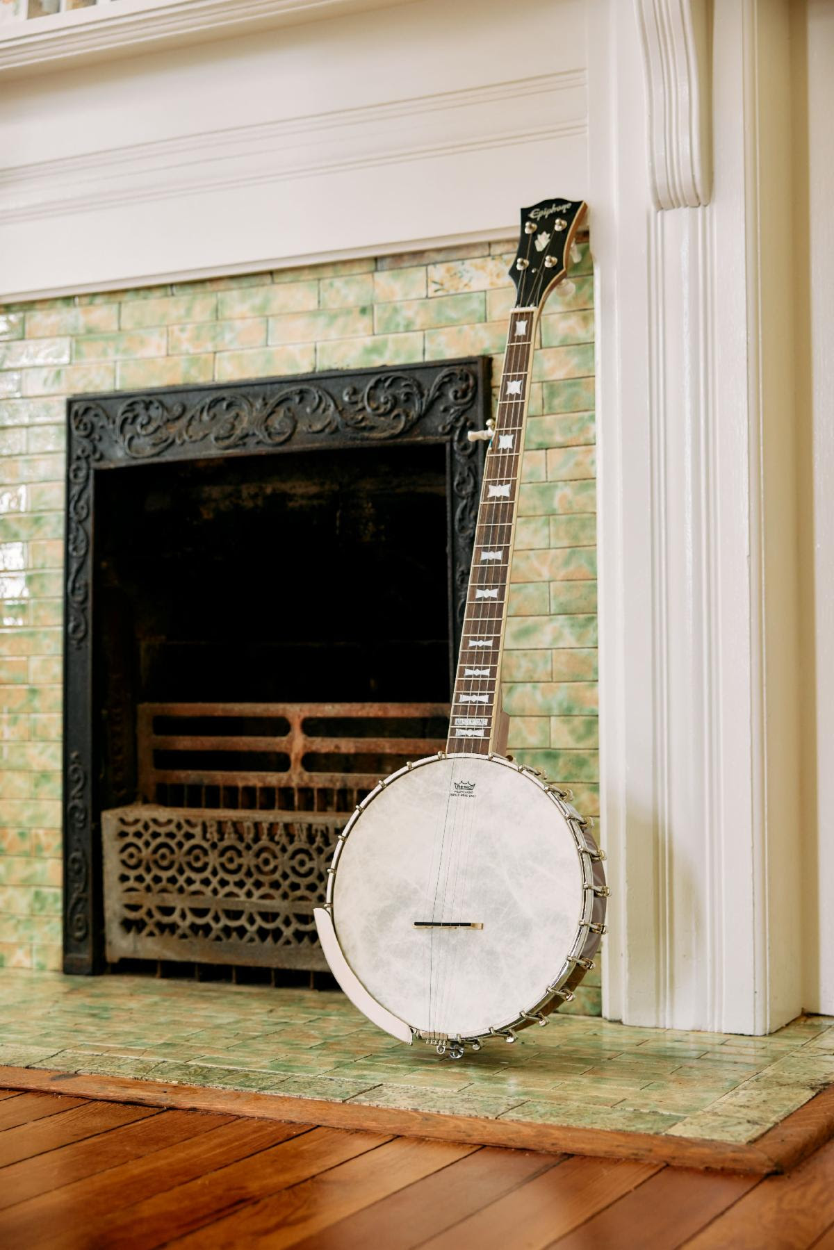 The Epiphone Mastertone Bowtie Open Back Banjo in Natural finish.