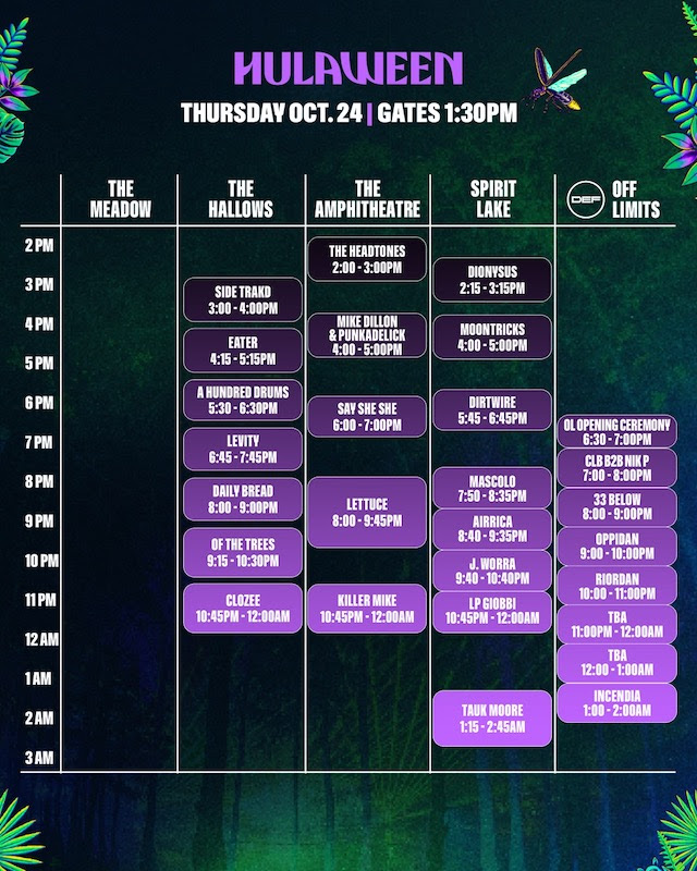 Hulaween announces set times more than six weeks before the festival kicks off 