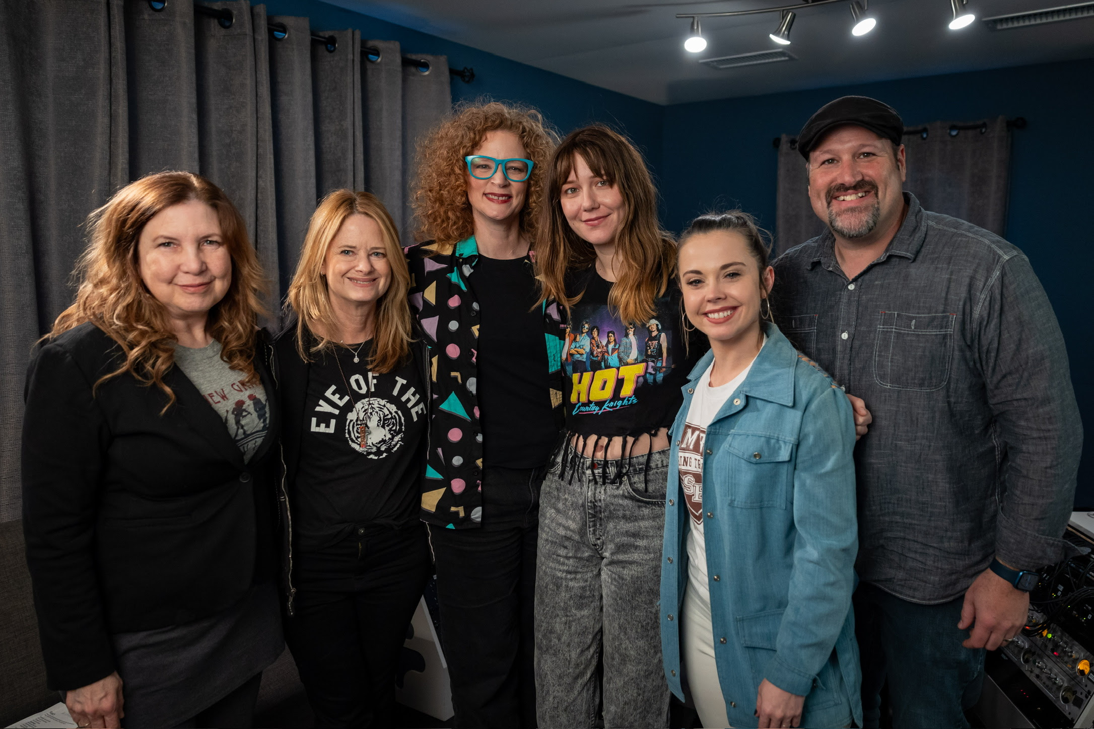 (L-R): Missy Raines (bass), Alison Brown (banjo), Becky Buller (fiddle, lead vocal), Molly Tuttle (guitar, harmony vocal), Sierra Hull (mandolin, harmony vocal)  and Stephen Mougin (producer, recording engineer). Photo by Madison Thorn.