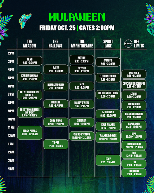 Hulaween announces set times more than six weeks before the festival kicks off 