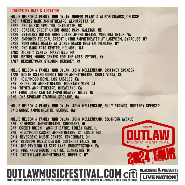 Outlaw Music Festival Tour 2024 Announces Stellar Lineup Grateful Web